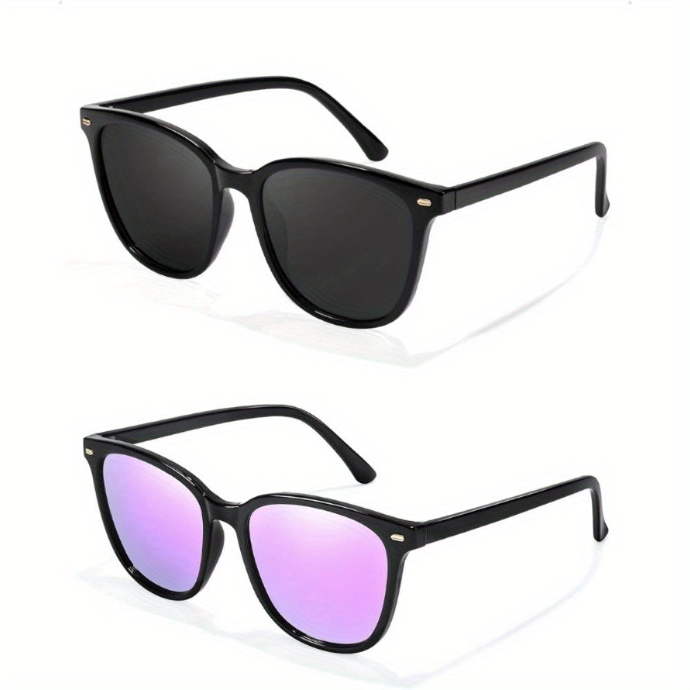 COOLEAR 2 Packs Sunglasses for Women Polarized UV400 Protection Lens Big Frame Fashion Glasses Trendy Stylish Shade