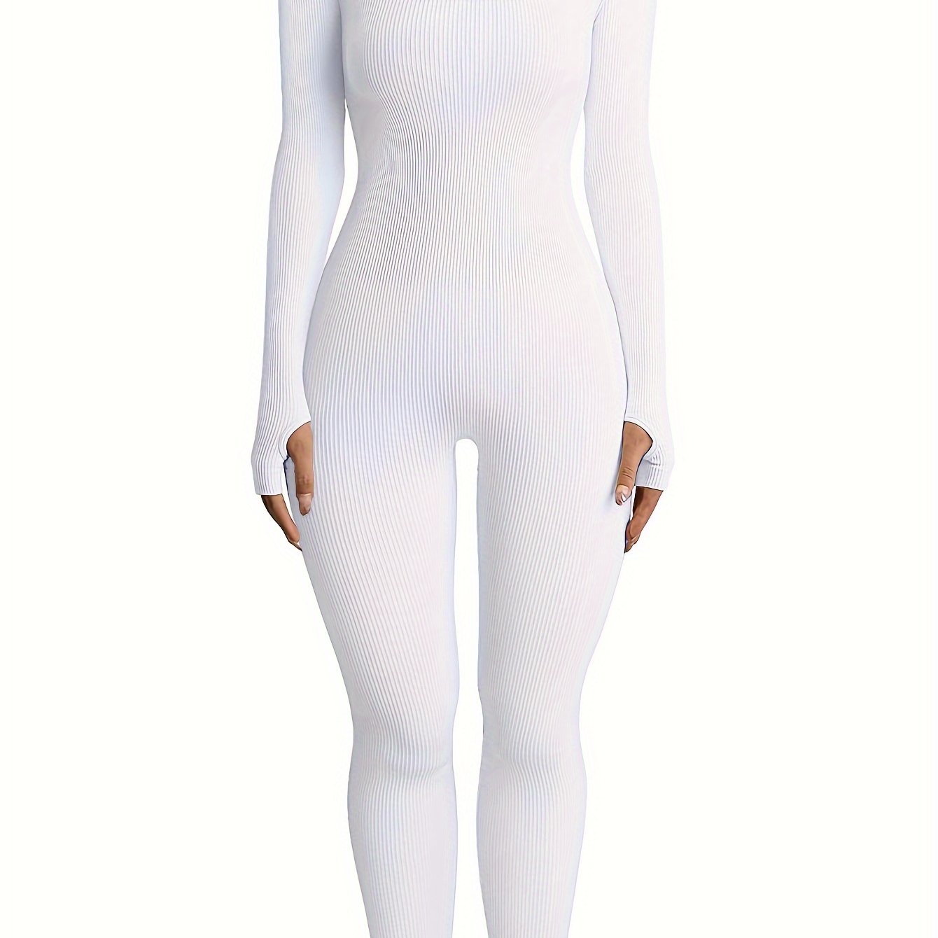 High-Stretch Women's Yoga Bodysuit with Thumb Holes - Easy-Care, All-Seasons Activewear, Square Neck Slim Fit