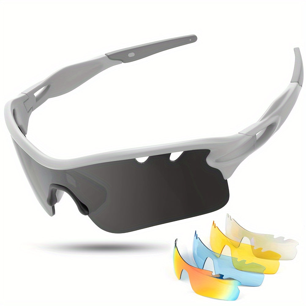 Bosoner Men Women Polarized Sunglasses: UV400 Protection Wrap Around Outdoor Shades Sunglasses for Cycling Baseball Fishing With 5 Lens