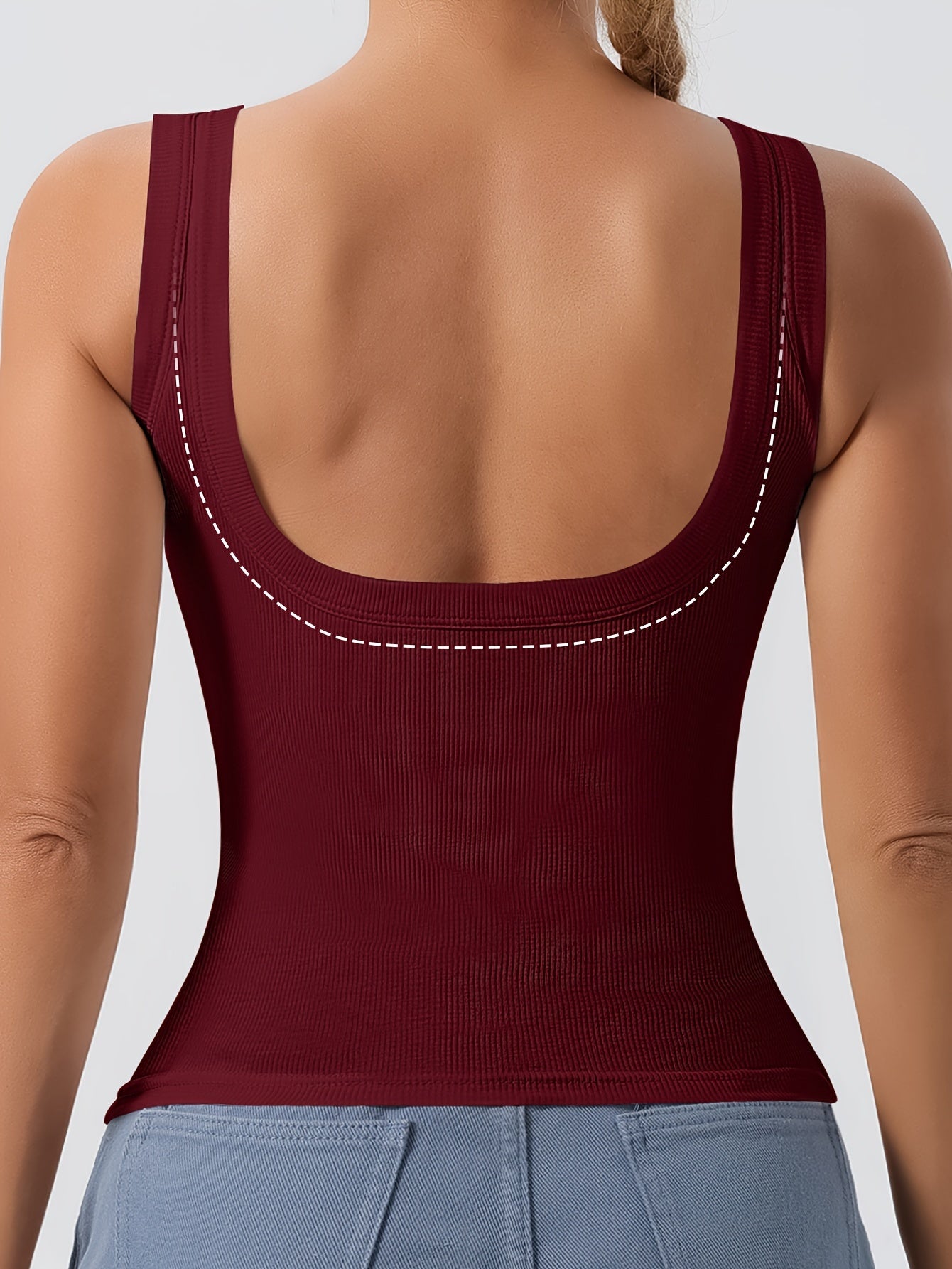 All-Season Slim-Fit Women's Tank Top - Casual High-Stretch Knit, Versatile Solid Color, Comfort with Detachable Chest Pad