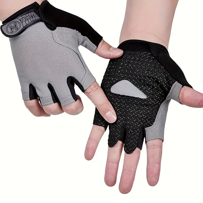1pair Premium Cool Breathable Fingerless Gloves, Outdoor Sports Cycling Gloves, Weight Lifting Fitness Training Palm Protectors